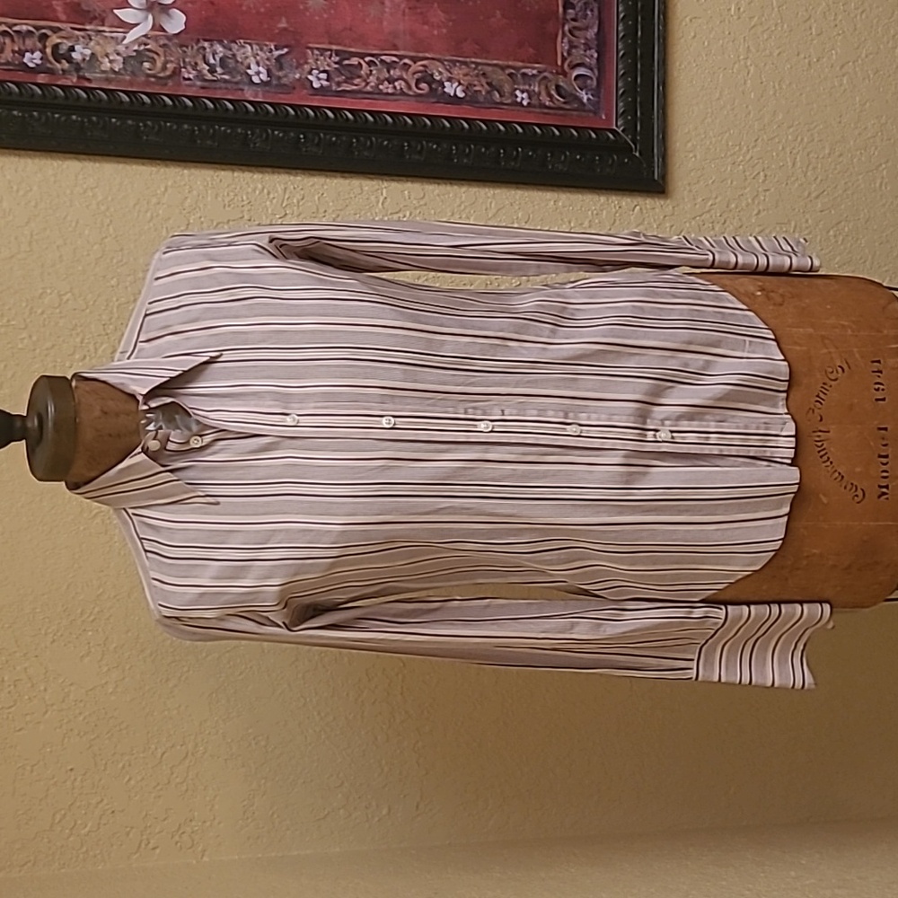 Womens Ralph Lauren Silk Stripe Buttom Up Blouse Slim Fit Size 4
